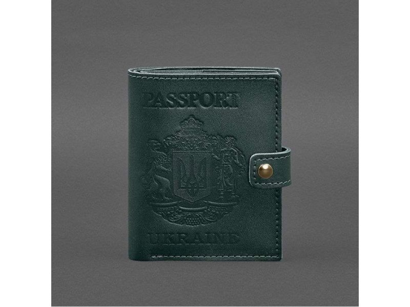 Кожаная обложка-портмоне на паспорт с гербом Украины 25.0 Зеленая, фото 6