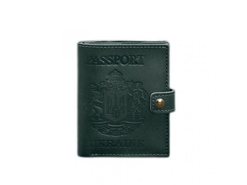 Кожаная обложка-портмоне на паспорт с гербом Украины 25.0 Зеленая, фото 7