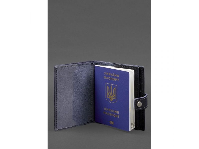 Кожаная обложка-портмоне на паспорт с гербом Украины 25.0 темно-синяя, фото 2