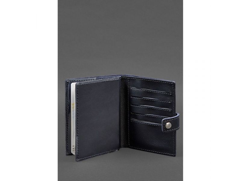 Кожаная обложка-портмоне на паспорт с гербом Украины 25.0 темно-синяя, фото 3