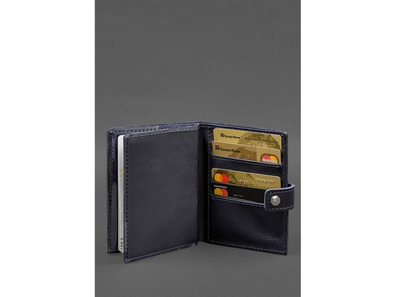 Кожаная обложка-портмоне на паспорт с гербом Украины 25.0 темно-синяя, фото 4