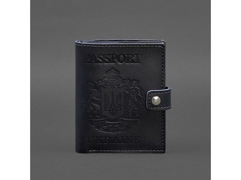 Кожаная обложка-портмоне на паспорт с гербом Украины 25.0 темно-синяя, фото 6