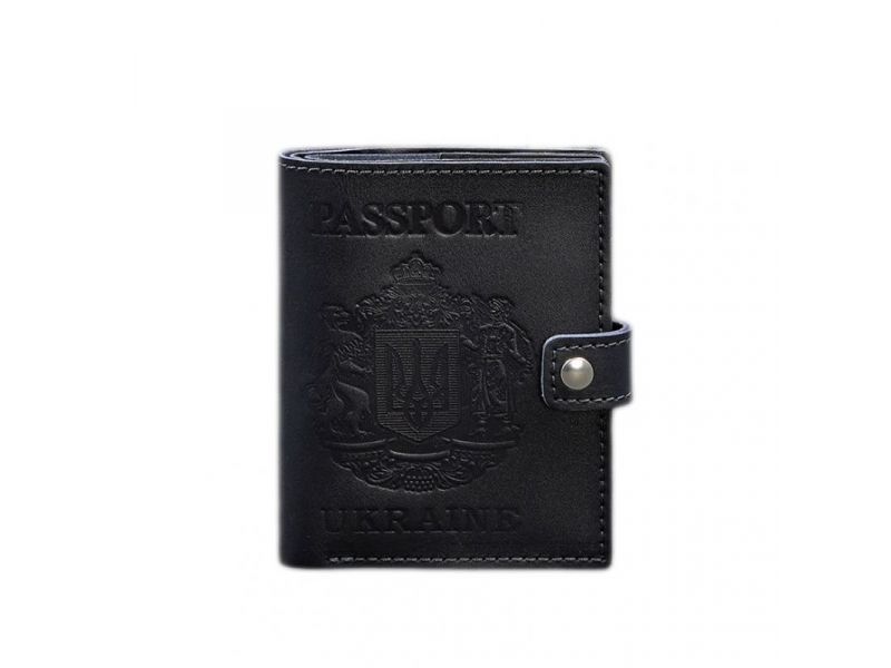 Кожаная обложка-портмоне на паспорт с гербом Украины 25.0 темно-синяя, фото 7