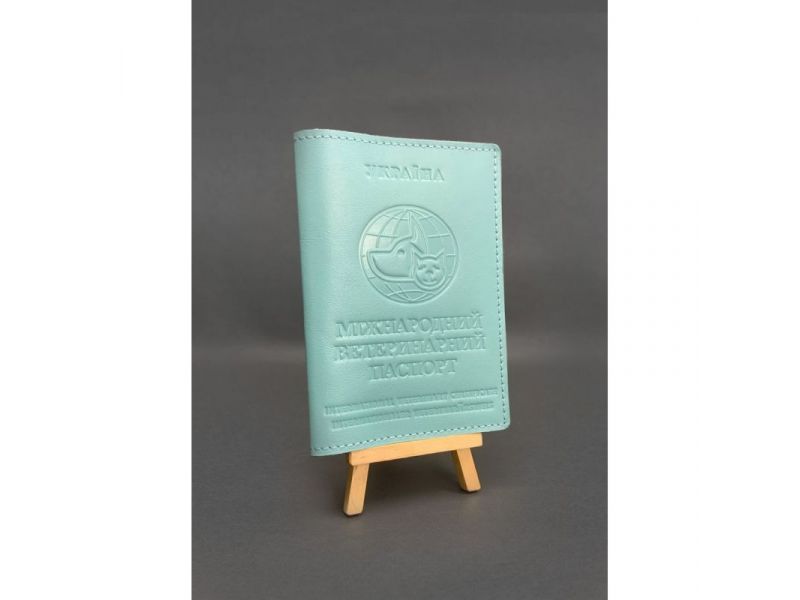 Кожаная обложка на ветеринарный паспорт бирюзовая, фото 1