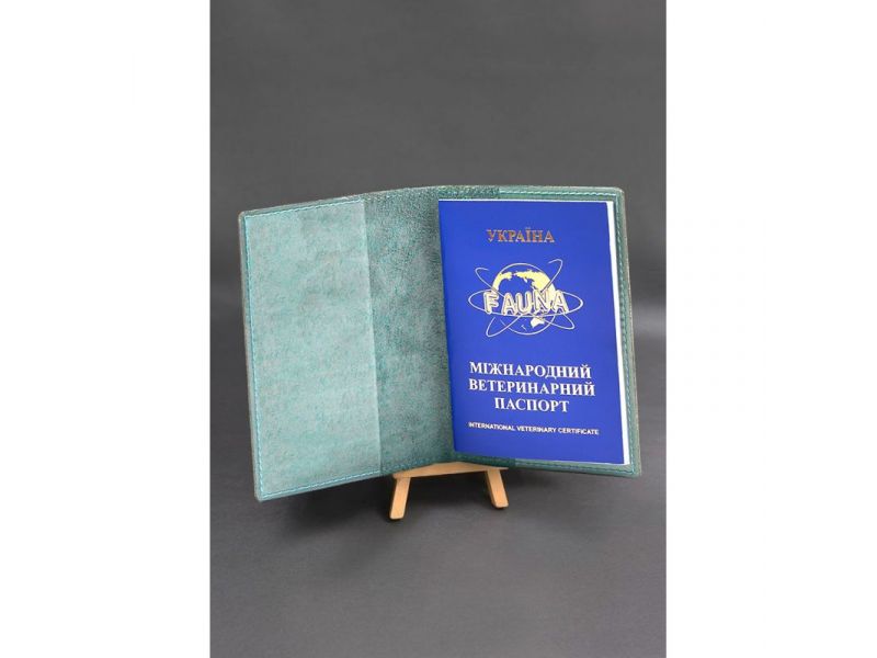Кожаная обложка на ветеринарный паспорт бирюзовая, фото 3