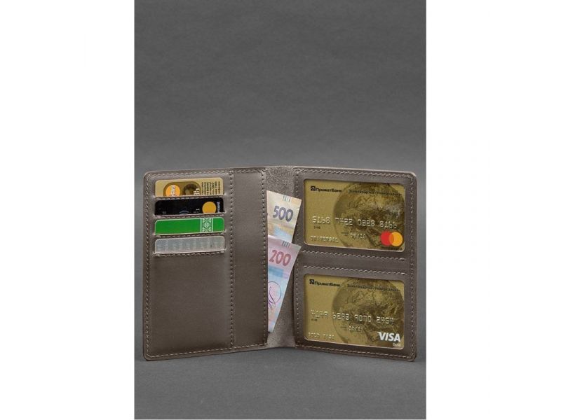 Кожаная обложка-органайзер для документов 6.1 темно-бежевый краст, фото 3