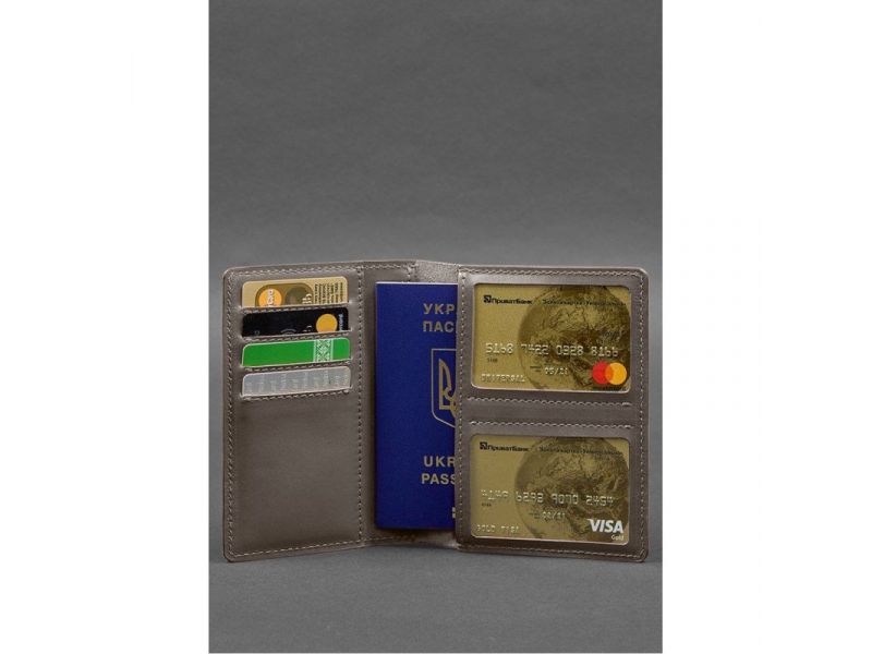 Кожаная обложка-органайзер для документов 6.1 темно-бежевый краст, фото 4