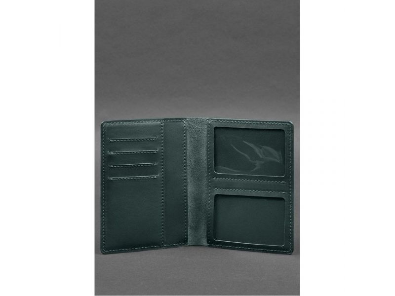 Кожаная обложка-органайзер для документов 6.1 зеленый краст, фото 2