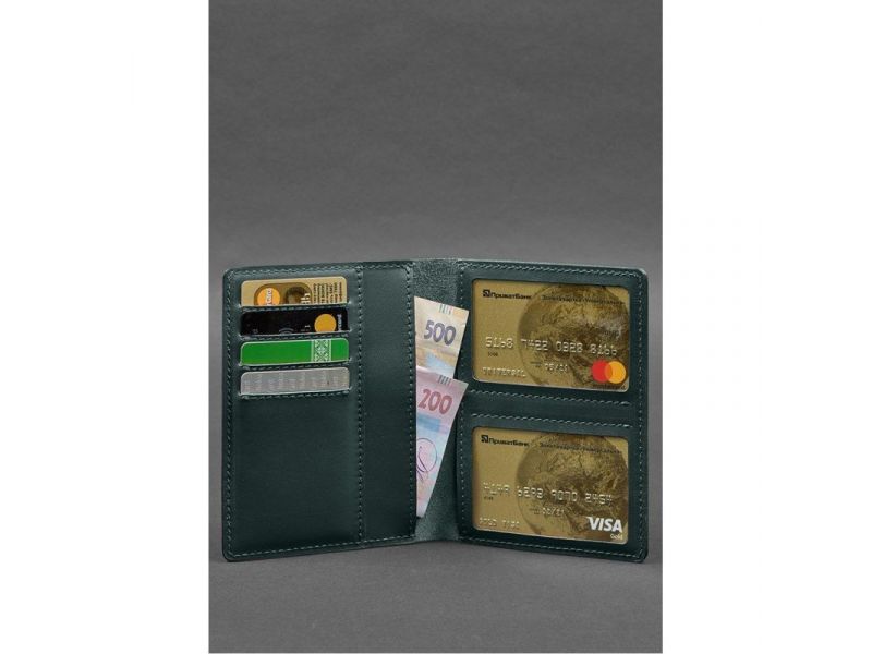 Кожаная обложка-органайзер для документов 6.1 зеленый краст, фото 3