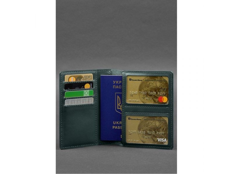 Кожаная обложка-органайзер для документов 6.1 зеленый краст, фото 4