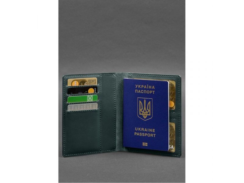 Кожаная обложка-органайзер для документов 6.1 зеленый краст, фото 5