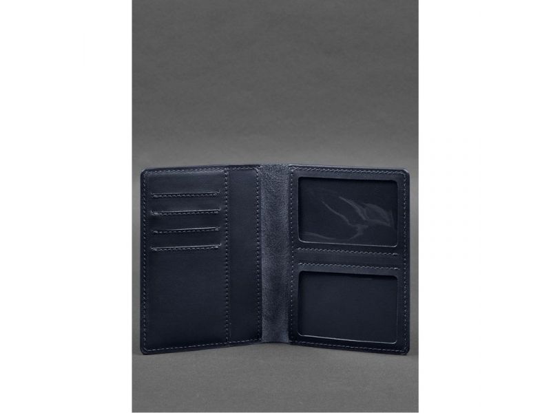 Кожаная обложка-органайзер для документов 6.1 темно-синий краст, фото 2