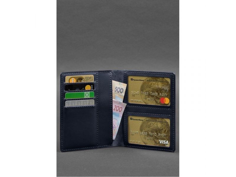 Кожаная обложка-органайзер для документов 6.1 темно-синий краст, фото 3