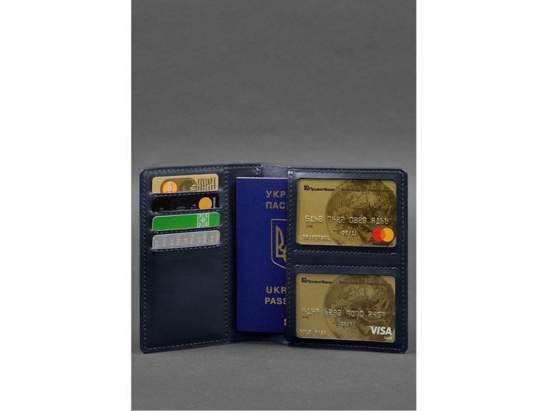 Кожаная обложка-органайзер для документов 6.1 темно-синий краст, фото 4