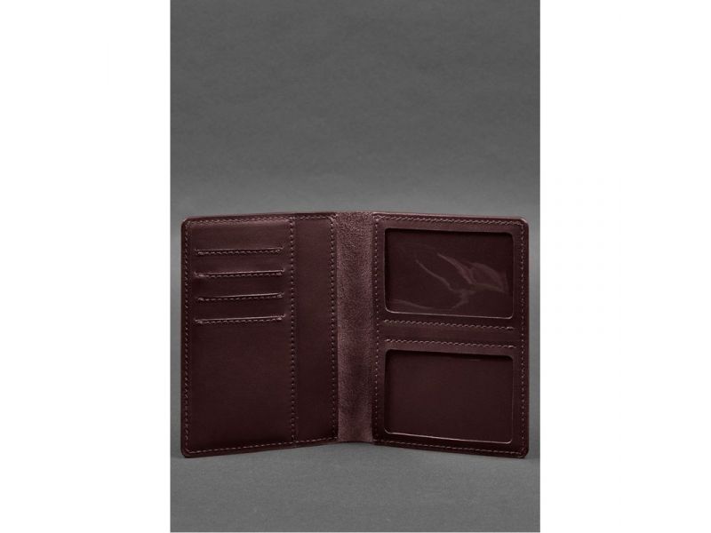Кожаная обложка-органайзер для документов 6.1 бордовый краст, фото 2