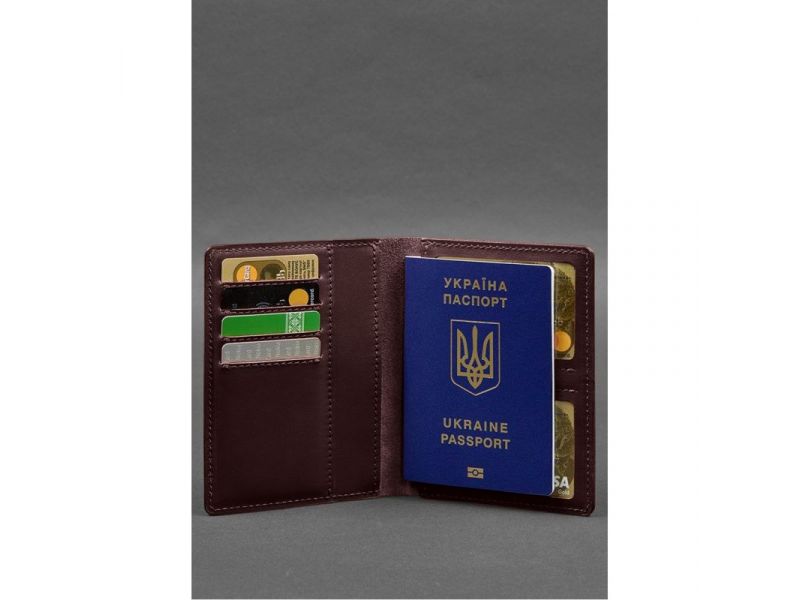 Кожаная обложка-органайзер для документов 6.1 бордовый краст, фото 5