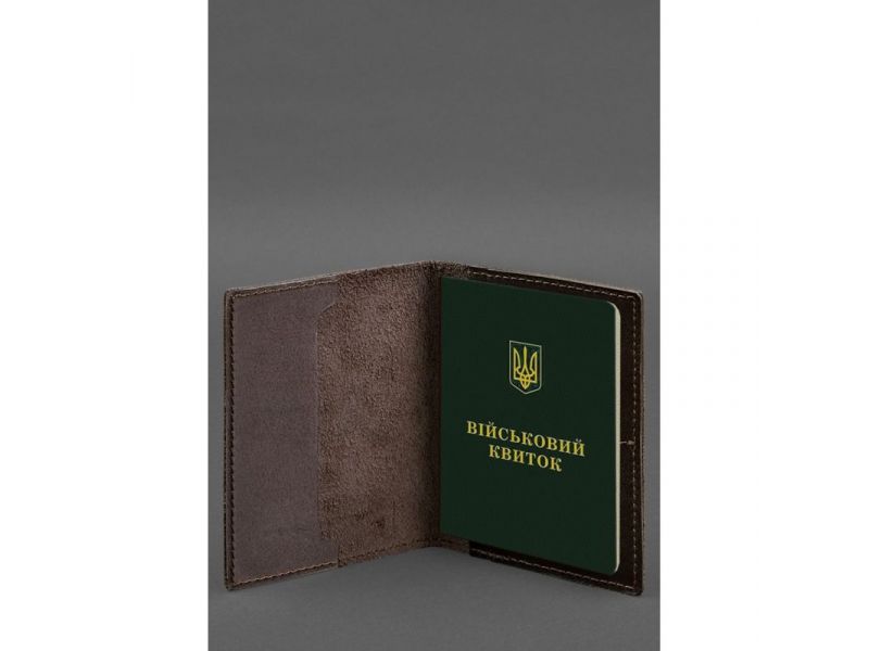 Кожаная обложка для военного билета с карманами 7.2 темно-коричневая, фото 3