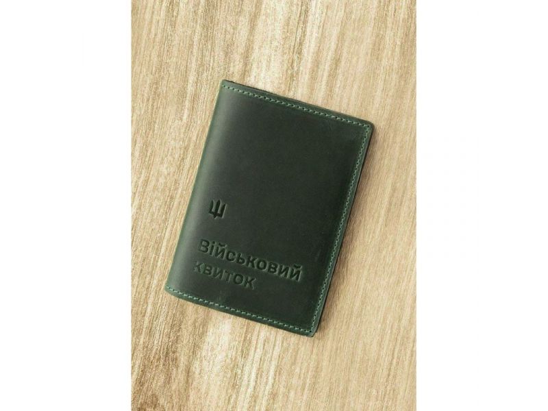 Кожаная обложка для военного билета 7.3 зеленый Crazy Horse, фото 1