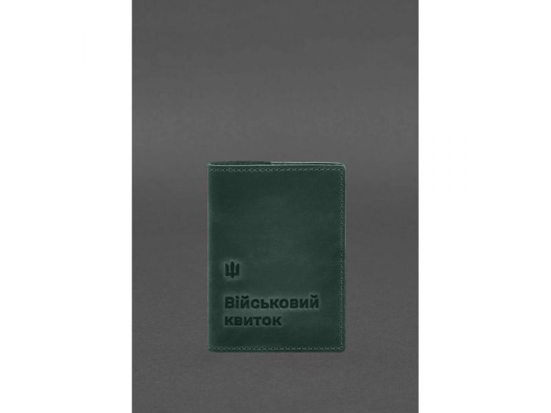 Кожаная обложка для военного билета 7.3 зеленый Crazy Horse, фото 2