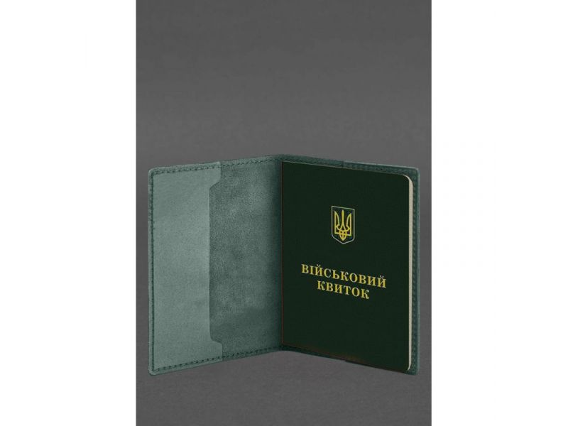 Кожаная обложка для военного билета 7.3 зеленый Crazy Horse, фото 4