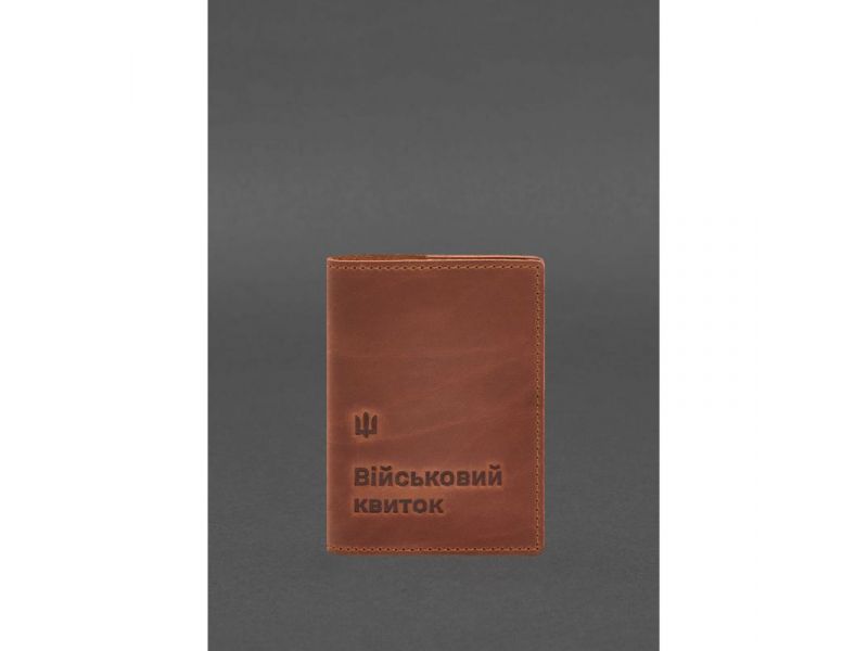 Кожаная обложка для военного билета 7.3 светло-коричневая Crazy Horse, фото 2