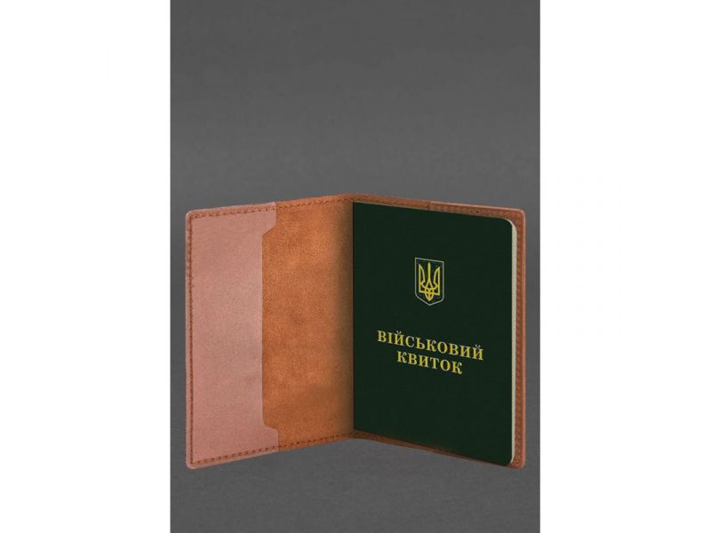 Кожаная обложка для военного билета 7.3 светло-коричневая Crazy Horse, фото 4