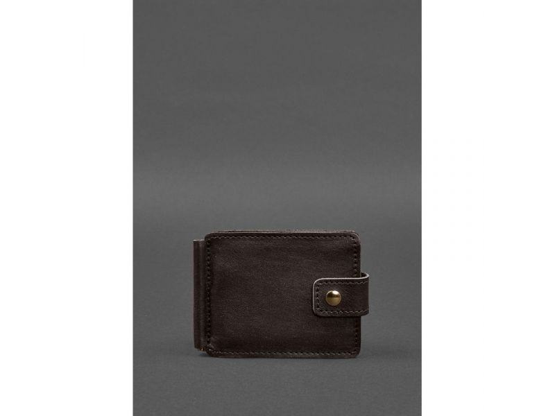 Кожаное портмоне 13.1 зажим с хлястиком темно-коричневый краст, фото 1