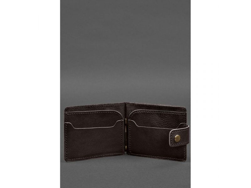 Кожаное портмоне 13.1 зажим с хлястиком темно-коричневый краст, фото 3