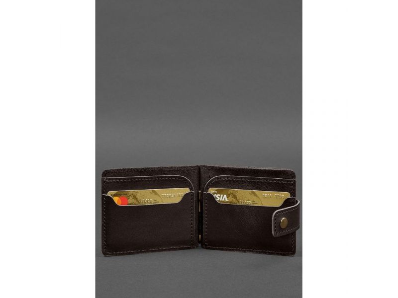 Кожаное портмоне 13.1 зажим с хлястиком темно-коричневый краст, фото 4