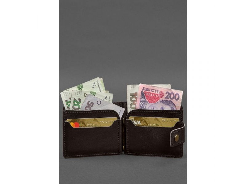 Кожаное портмоне 13.1 зажим с хлястиком темно-коричневый краст, фото 2