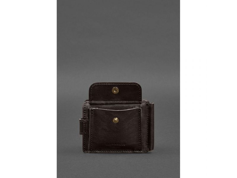 Кожаное портмоне 13.1 зажим с хлястиком темно-коричневый краст, фото 6