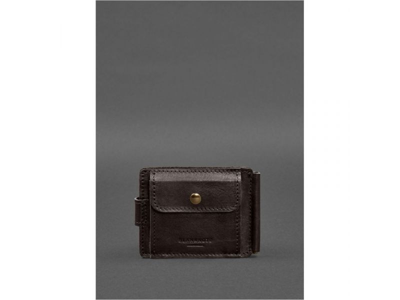 Кожаное портмоне 13.1 зажим с хлястиком темно-коричневый краст, фото 8