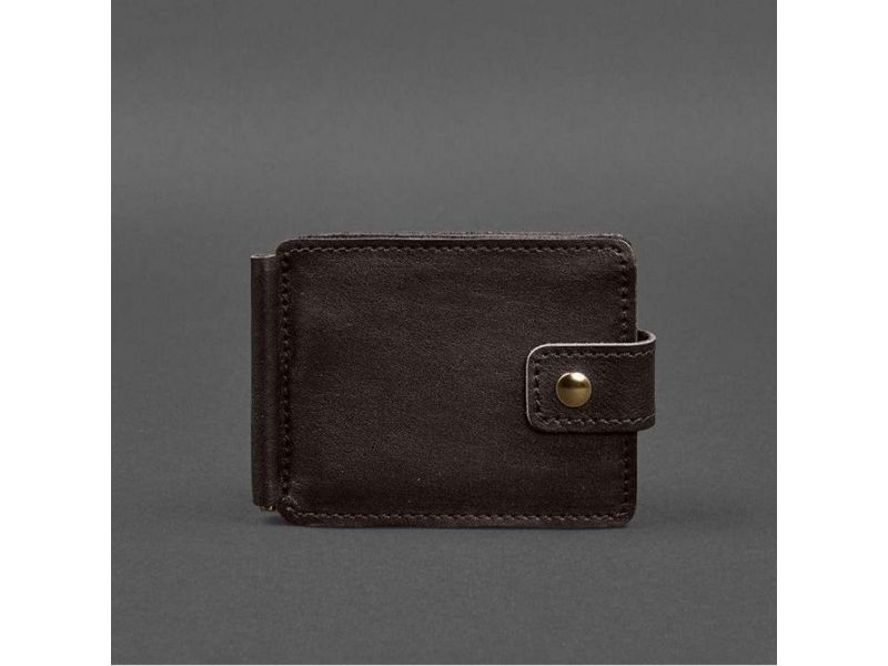 Кожаное портмоне 13.1 зажим с хлястиком темно-коричневый краст, фото 9