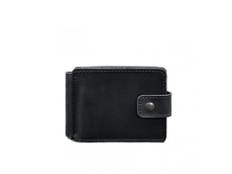 Кожаное портмоне 13.1 зажим с хлястиком Черный Crazy Horse, фото 10