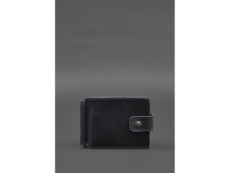 Кожаное портмоне 13.1 зажим с хлястиком Черный Crazy Horse, фото 1