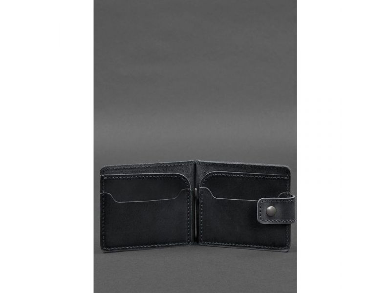 Кожаное портмоне 13.1 зажим с хлястиком Черный Crazy Horse, фото 3