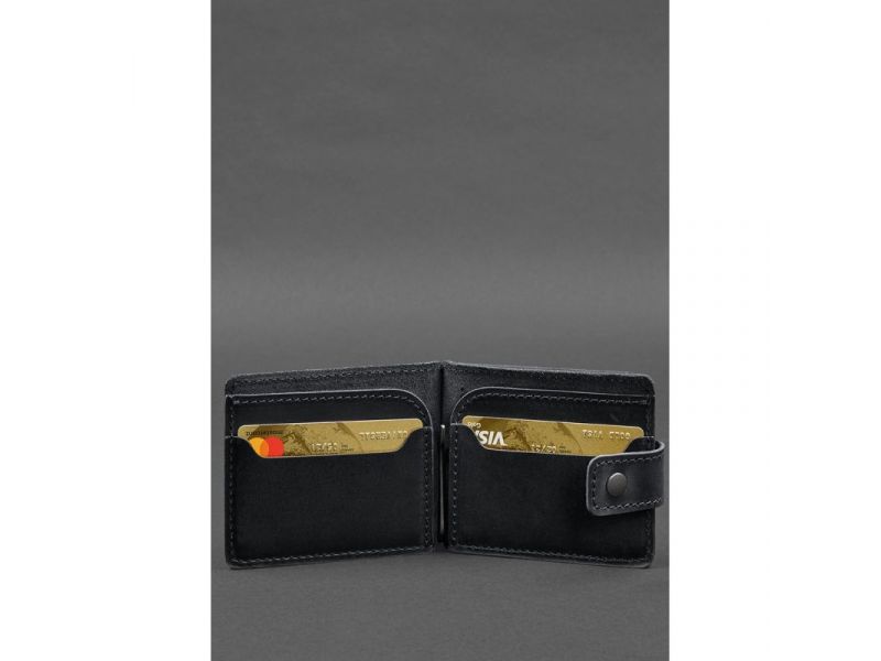 Кожаное портмоне 13.1 зажим с хлястиком Черный Crazy Horse, фото 4