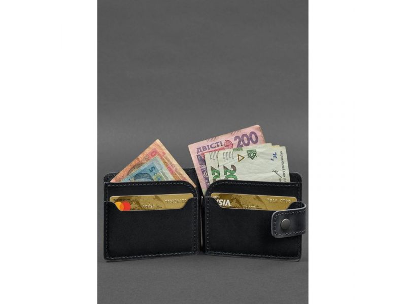 Кожаное портмоне 13.1 зажим с хлястиком Черный Crazy Horse, фото 2