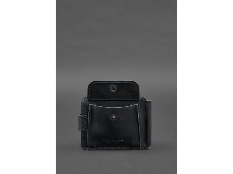 Кожаное портмоне 13.1 зажим с хлястиком Черный Crazy Horse, фото 6