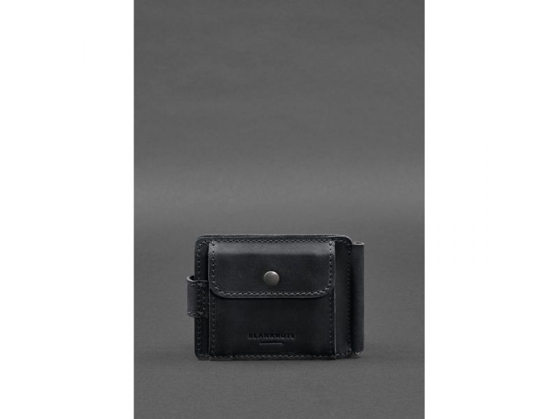 Кожаное портмоне 13.1 зажим с хлястиком Черный Crazy Horse, фото 8