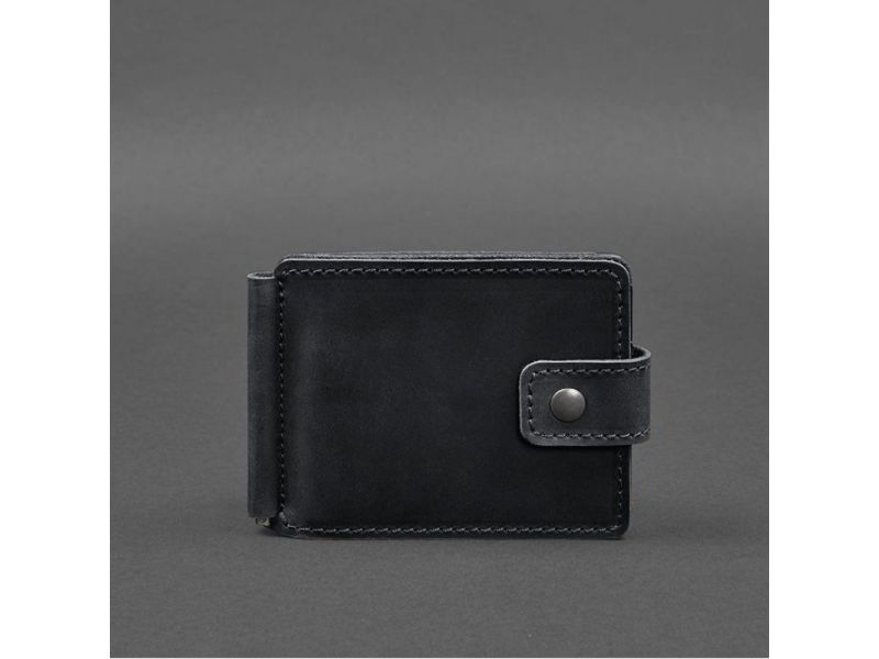 Кожаное портмоне 13.1 зажим с хлястиком Черный Crazy Horse, фото 9