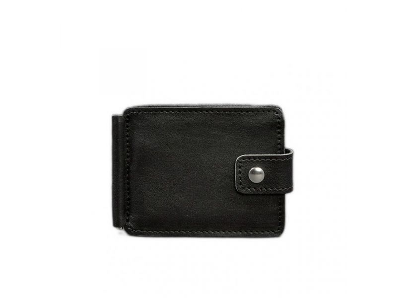 Кожаное портмоне 13.1 зажим с хлястиком черный краст, фото 10