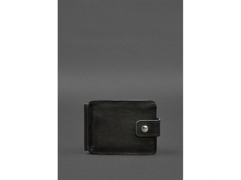 Кожаное портмоне 13.1 зажим с хлястиком черный краст, фото 1