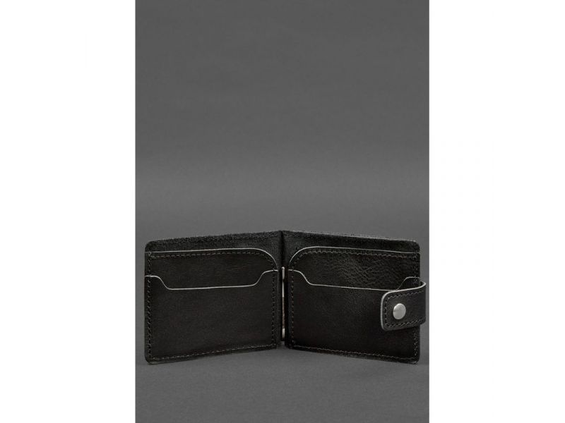 Кожаное портмоне 13.1 зажим с хлястиком черный краст, фото 3