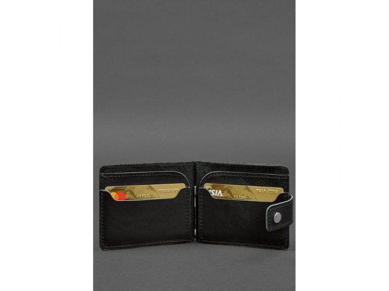 Кожаное портмоне 13.1 зажим с хлястиком черный краст, фото 4