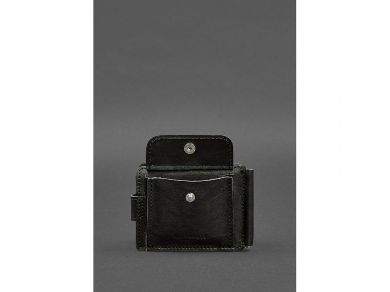 Кожаное портмоне 13.1 зажим с хлястиком черный краст, фото 6