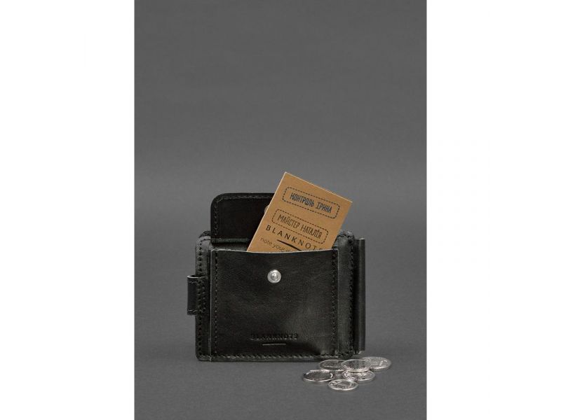 Кожаное портмоне 13.1 зажим с хлястиком черный краст, фото 7