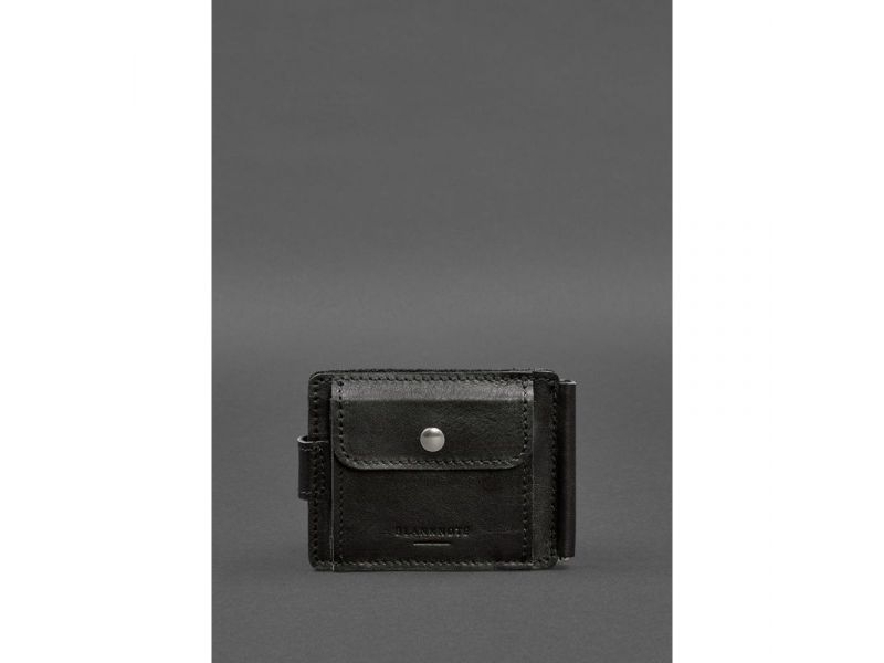 Кожаное портмоне 13.1 зажим с хлястиком черный краст, фото 8