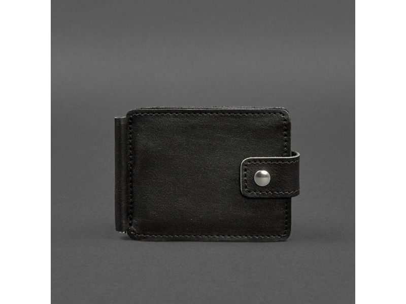 Кожаное портмоне 13.1 зажим с хлястиком черный краст, фото 9