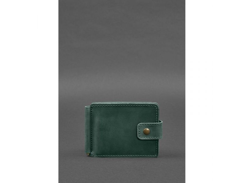 Кожаное портмоне 13.1 зажим с хлястиком Зеленый Crazy Horse, фото 1